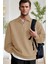 Erkek Camel Yarım Fermuar Polo Yaka 3 Iplik Içi Polarlı Şardonlu Oversize Sweatshirt 1