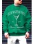 Erkek Yeşil Club Martini Baskılı 0 Sıfır Yaka Oversize Salaş Bol Kesim Polar Sweatshirt 1