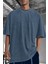 Erkek Mavi Oversize Asit Yıkamalı Eskitme Efektli Boyalı T-Shirt 1