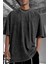 Erkek Siyah Oversize Asit Yıkamalı Eskitme Efektli Boyalı T-Shirt 1