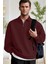 Erkek Bordo Yarım Fermuar Polo Yaka 3 Iplik Içi Polarlı Şardonlu Oversize Sweatshirt 1