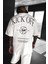 Erkek Ekru Beyaz Kick Off Oversize Fit Bol Geniş Kalıp Salaş Kesim T-Shirt 1