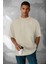 Erkek Taş Renk Basic Düz Baskısız Oversize Salas Boyfriend T-Shirt 1