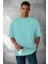 Erkek Turkuaz Basic Düz Baskısız Oversize Salas T-Shirt 1