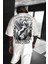 Erkek Ekru Beyaz Creatures Oversize Fit Bol Geniş Kalıp Salaş Kesim T-Shirt 1
