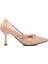 Bej Kırışık Kadın Topuklu Stiletto Ayakkabı 1