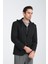 Marcio Erkek Siyah Çıkarılabilir Kapşonlu Yarım Astar Slim Fit Mono Yaka Spor Blazer Ceket 4