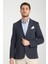 Brando Erkek Lacivert Kendinden Desenli Slim Fit Pamuklu Likralı Esneyen Kumaşlı Spor Blazer Ceket 1
