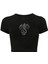 Kadın Dragon Kristal Taş Baskılı Crop T-Shirt Siyah 1