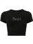 Kadın Angel Kristal Taş Baskılı Crop T-Shirt Siyah 1
