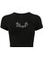 Kadın Kristal Taş Baskılı Angel Crop T-Shirt Siyah 1