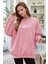 Kadın Pembe Free Life Baskılı Kalın Soft 3 Iplik Içi Şardonlu 0 Sıfır Yaka Oversize Salaş Sweatshirt 1
