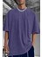 Erkek Mor Oversize Asit Yıkamalı Eskitme Efektli Boyalı T-Shirt 1