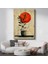 Minimalist Bitki - Kırmızı Güneş ve Saksıda Yapraklar Kanvas Tablo 1