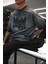 Erkek Baskılı Yıkamalı Oversize T-Shirt Siyah 3