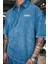 Erkek Polo Yaka Yıkamalı Oversize T-Shirt Mavi 3