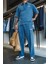 Erkek Polo Yaka Yıkamalı Oversize T-Shirt Mavi 4