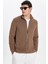 Erkek Slim Fit Dar Kesim Desenli Yarım Balıkçı Yaka Fermuarlı Kahve Hırka 1