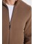 Erkek Slim Fit Dar Kesim Desenli Yarım Balıkçı Yaka Fermuarlı Kahve Hırka 4