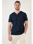 Pamuklu Düğme Detaylı Slim Fit V Yaka 3'lü Paket T Shirt Erkek T Shirt 5902122S3 3