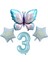 Mavi Kelebekli Happy Birthday 3 Yaş Folyo Balon Set 1