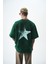 Erkek Star Baskılı Yıkamalı Oversize T-Shirt Yeşil 2