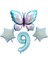 Mavi Kelebekli Happy Birthday 9 Yaş Folyo Balon Set 1