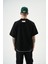 Erkek R Nakışlı Oversize T-Shirt Siyah 3