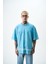 Erkek Hell Baskılı Yıkamalı Oversize T-Shirt Mavi 1