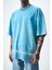 Erkek Hell Baskılı Yıkamalı Oversize T-Shirt Mavi 4