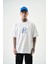 Erkek R Nakışlı Oversize T-Shirt Beyaz 1
