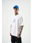 Erkek R Nakışlı Oversize T-Shirt Beyaz 2
