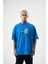 Erkek Expectation Nakışlı Oversize T-Shirt Mavi 2