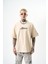 Erkek Mirrors Nakışlı Oversize T-Shirt Bej 1