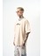 Erkek Mirrors Nakışlı Oversize T-Shirt Bej 2