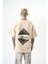 Erkek Mirrors Nakışlı Oversize T-Shirt Bej 3