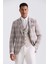 Kahve Slim Fit Mono Yaka Kareli Kombinli Yelekli Takım Elbise 1