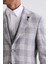 Gri Slim Fit Mono Yaka Kareli Kombinli Yelekli Takım Elbise 3