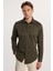 Slim Fit Pamuklu Düz Haki Erkek Gömlek 3