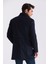 Koyu Lacivert Slim Fit Dik Yaka Balık Sırtı Desenli Yünlü Spor Kaban 4