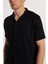 Slim Fit Kısa Kol Örme Kumaş Apaş Yaka Rahat Armürlü Doku Siyah Erkek Gömlek 3