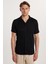 Slim Fit Kısa Kol Örme Kumaş Apaş Yaka Rahat Armürlü Doku Siyah Erkek Gömlek 4