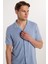 Slim Fit Kısa Kol Örme Kumaş Apaş Yaka Rahat Armürlü Doku Mavi erkek Gömlek 1