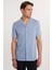 Slim Fit Kısa Kol Örme Kumaş Apaş Yaka Rahat Armürlü Doku Mavi erkek Gömlek 2