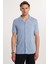Slim Fit Kısa Kol Örme Kumaş Apaş Yaka Rahat Armürlü Doku Mavi erkek Gömlek 4