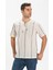 Büyük Beden Kısa Kol Şile Bezi Zımbalı Erkek Tshirt Ekru Gri Çizgili 1