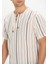 Büyük Beden Kısa Kol Şile Bezi Zımbalı Erkek Tshirt Ekru Gri Çizgili 3