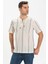 Kısa Kol Şile Bezi Zımbalı Erkek Tshirt Ekru Gri Çizgili 1