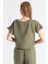 Kısa Kol İzel Yazlık Müslin Bluz Haki Hk 2