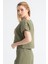 Kısa Kol İzel Yazlık Müslin Bluz Haki Hk 3